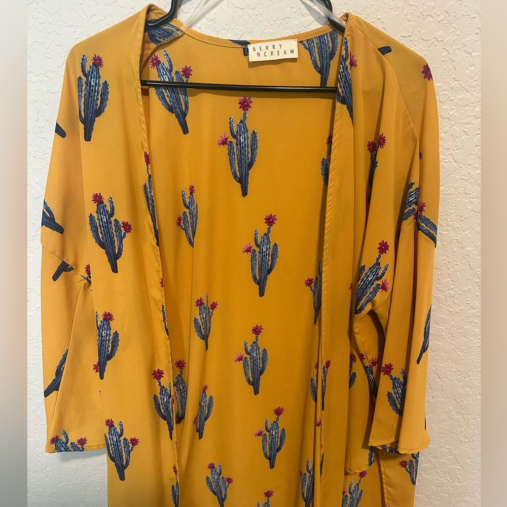 Yellow Cactus Print Kimono Western Duster
